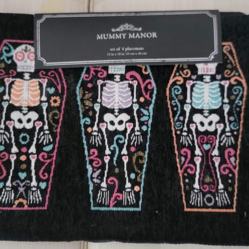 Mummy Manor Set of 4 Colorful Day of the Dead Placemats 13"×18" Windham Home New